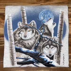 Vintage 1994 Wolf Pack Nature Graphic T-Shirt Size L/XL